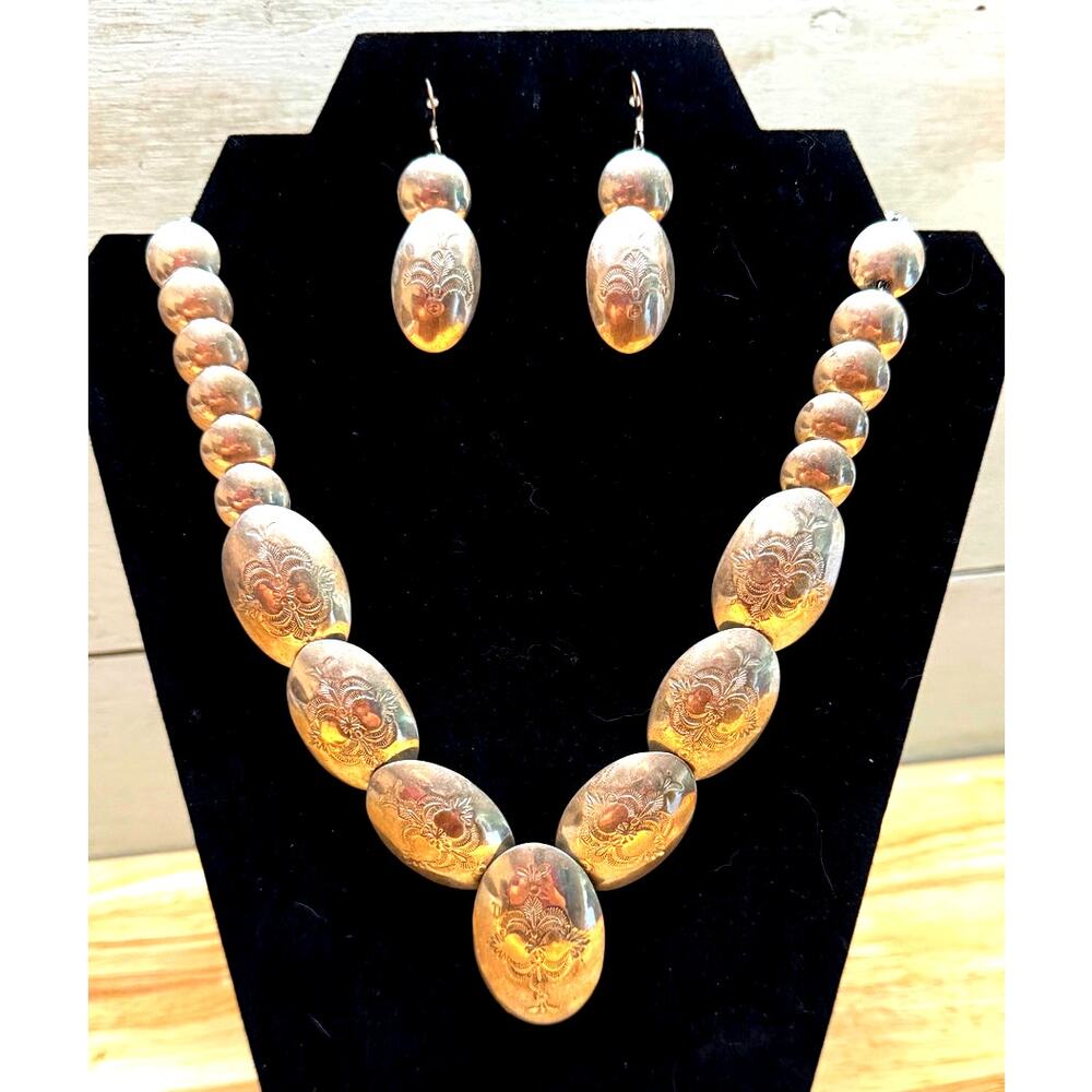 Vintage Native American Navajo Sterling Silver Necklace & Matching Earrings